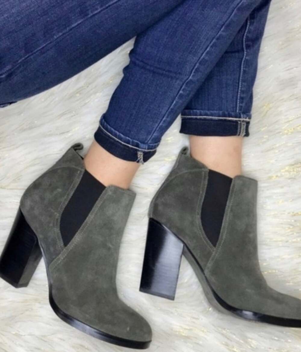 Marc Fisher Saint Gray Suede Heeled Boots Booties Size 9
